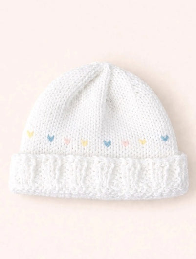 Knitted Baby Hat With Pastel Heart Design